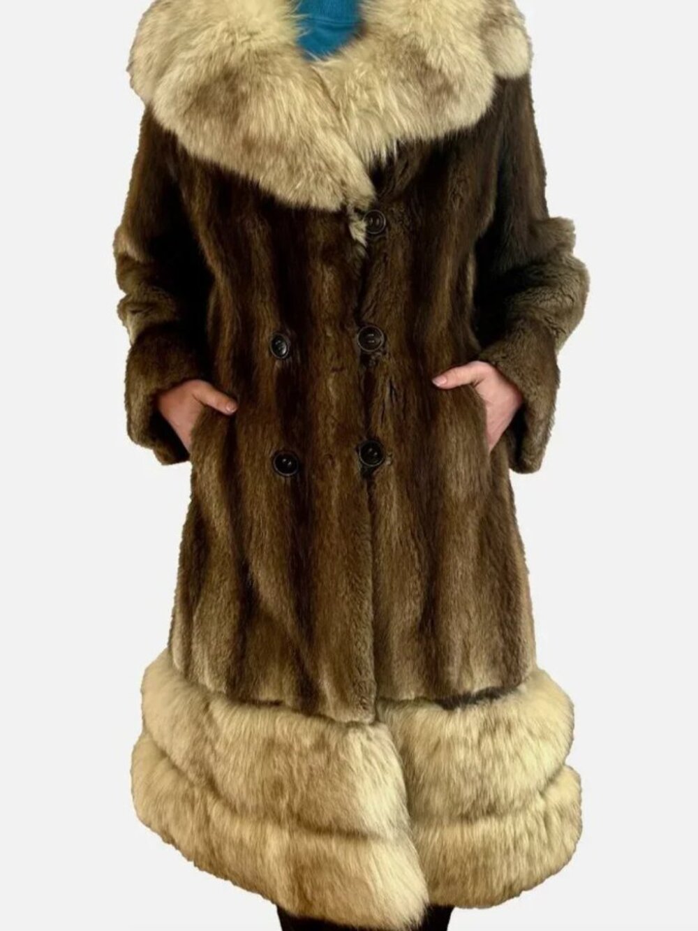 Real Musrkat Blue Fox Fur Coat Convertible Vintage Luxury Penny Lane Lined